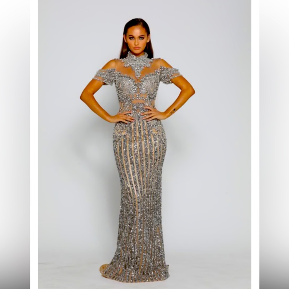 Portia and Scarlett Gunmetal nude couture dress